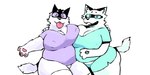 anthro big_breasts bombax breast_squish breasts clothing duo female overweight overweight_female pressing pressing_breasts_together squish labirhin kontol canid canine fox mammal hi_res