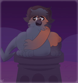 anthro inanimate_transformation mid_transformation outside permanent permanent_bondage petrification sculpture sitting solo spade_tail statue statue_transformation statuefication stuck_together tail transformation juicyberta roberta_puddin_(epsipep) gargoyle absurd_res hi_res