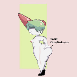 anthro big_butt breasts butt butt_grab clothing female footwear footwear_only green_hair hair hand_on_butt high_heels huge_butt medium_breasts mostly_nude nipples not_furry nude shoes shoes_only shortstack shortstack_female simple_background solo text thick_thighs wide_hips eddiebrije evil_container nintendo pokemon fan_character graciela_(eddiebrije) generation_3_pokemon pokemon_(species) ralts 1:1 2026 absurd_res digital_media_(artwork) english_text hi_res meme