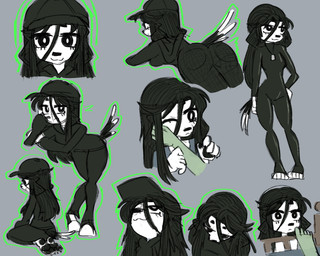 4_toes 5_fingers 5_toes anthro barefoot bed black_body black_eyes black_fur black_hair black_nails black_nose black_pawpads bodysuit bottomwear breasts butt clothing colored_nails dipstick_tail dog_tags duo eyelashes feet female fingers footwear fur furniture glowing green_body green_glow green_skin grey_background hair hand_on_face hand_on_head hand_on_hip hat headgear headwear hoodie kneeling leaning leaning_forward looking_at_another looking_at_viewer looking_up lying markings multicolored_body multicolored_fur nails on_front one_eye_closed pants pawpads plantigrade pupils raised_arms shirt shoes simple_background skinsuit smile solo tail tail_markings tight_clothing toes topwear two_tone_body two_tone_fur white_body white_fur white_pupils wink thighlordash anon bridgette_(thighlordash) canid canine canis domestic_dog human hunting_dog mammal terrier 5:4 bust_portrait full-length_portrait portrait