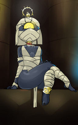 1_eye areola areola_slip bandage biped crossed_legs female nipples non-mammal_nipples not_furry sitting solo mdthetest cyclops mummy undead 2022 5:8 hi_res