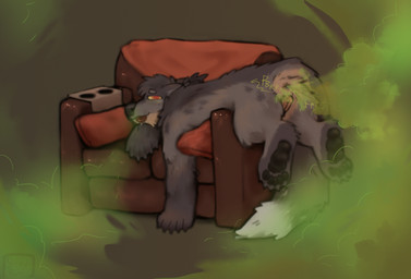 andromorph animal_genitalia animal_vulva anthro anus butt canine_genitalia canine_vulva chair dipstick_tail fart fart_cloud fart_fetish feet fur furniture genitals green_fart_cloud hair intersex looking_at_viewer lying lying_on_chair markings nude pawpads paws simple_background smile solo tail tail_markings toes tongue tongue_out vulva rvtt korwin binturong mammal viverrid absurd_res hi_res