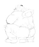 anthro asian_clothing butt clothing east_asian_clothing fundoshi hat headgear headwear japanese_clothing kemono male overweight overweight_male simple_background sitting solo straw_hat underwear white_background tuokemao lifewonders tokyo_afterschool_summoners volos_(tas) bear mammal 2024 absurd_res hi_res monochrome