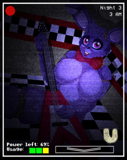 anthro bow_(feature) bow_tie breasts camera crossgender electric_guitar female fur guitar looking_at_viewer machine mtf_crossgender musical_instrument open_mouth playing_guitar playing_music plucked_string_instrument purple_body purple_eyes purple_fur solo string_instrument text ullamaliztli five_nights_at_freddy's scottgames bonnie_(fnaf) animatronic lagomorph leporid mammal rabbit robot 2017 hi_res