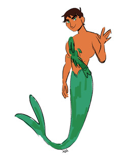 athletic athletic_male clothed clothing gesture green_eyes looking_at_viewer male solo split_form topless waving waving_at_viewer xiunens barbie:_fairytopia barbie_(animated_film_series) barbie_(doll) mattel mermay prince_nalu_(barbie) aquatic humanoid merfolk 2018 absurd_res digital_drawing_(artwork) digital_media_(artwork) hi_res