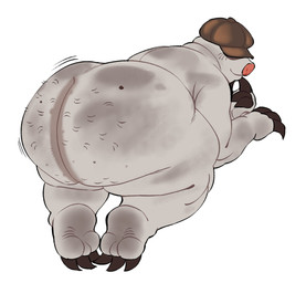 anthro big_butt body_hair butt butt_hair claws clothing fur hat hat_only hat_over_eyes headgear headgear_only headwear headwear_only male mostly_nude nude overweight pink_nose presenting presenting_hindquarters simple_background solo white_background white_body white_fur axelfloof deadlock_(game) valve mo_(deadlock) eulipotyphlan mammal mole_(animal) hi_res