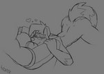 anthro blush bottomwear bulge bulge_in_face bulge_nuzzling clothed clothing duo faceless_character faceless_male male male/male nude simple_background underwear wintermadness travis_(winter) mammal procyonid raccoon 2023 hi_res monochrome