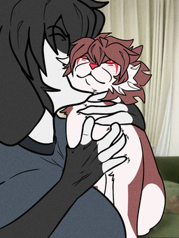 anthro big_breasts bite bite_neck black_body breasts brown_body duo female feral fur grabbing_body hair hair_over_eye holding_body holding_neck in_heat male male/female white_body white_fur jkiubix mishy_lyncat_(jkiubix) reiko_lawrence_(jkiubix) canid felid mammal meme