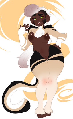 anthro breasts female genitals looking_at_viewer nipples nude smile solo standing thick_thighs vulva wide_hips higgyy haplorhine mammal monkey primate