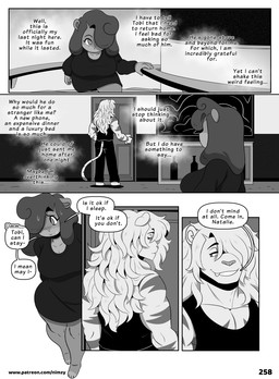 anthro biped blush bodily_fluids bottomwear clothed clothing dialogue duo female hair male mouth_closed pupils smile speech_bubble sweat text thick_thighs topwear nimzy noms_(nimzy) tobi_(nimzy) cricetid felid hamster hybrid liger mammal pantherine rodent comic english_text hi_res monochrome url