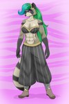 abs anthro big_breasts bra breasts cleavage clothed clothing female green_hair hair highlights_(coloring) muscular muscular_female smile solo underwear blackbetty roxie_raccoon mammal procyonid raccoon 2:3 hi_res