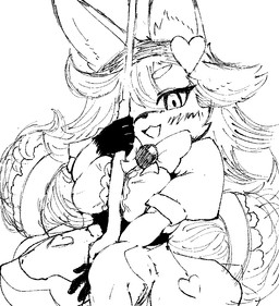 2_tails accessory anthro bow_ribbon clothing dipstick_ears dress ear_markings eyebrows eyelashes female frilly frilly_clothing front_view furgonomics gem gloves_(marking) gun hair hair_accessory hair_over_eye hairband heart_symbol holding_gun holding_object holding_ranged_weapon holding_weapon hunting_rifle inner_ear_fluff kemono lace looking_at_viewer magical_girl_outfit markings multi_tail multicolored_ears puffy_sleeves ranged_weapon simple_background snout solo tail tail_accessory tuft weapon white_background rainyandmisty mahou_shoujo_full_heart kokon canid canine fox mammal 2025 monochrome portrait three-quarter_portrait