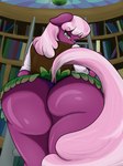 anthro big_butt bottomwear butt clothing female green_eyes hair library looking_at_viewer multicolored_hair pink_hair purple_body skirt solo two_tone_hair mixdaponies friendship_is_magic hasbro my_little_pony cheerilee_(mlp) earth_pony equid equine horse mammal pony absurd_res hi_res