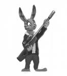 anthro clothed clothing disney flakjackal greyscale gun hi_res holding_gun holding_object holding_ranged_weapon holding_weapon jack_savage lagomorph leporid male mammal monochrome rabbit ranged_weapon solo standing weapon zootopia