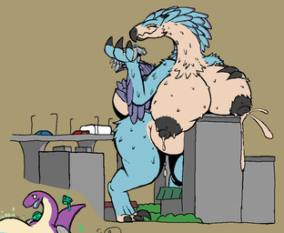 anthro belly big_breasts bodily_fluids breasts claws feathered_wings feathers female huge_breasts lactating macro milk nipples nude overweight size_difference tail wings snapps capcom monster_hunter bird_wyvern fanged_wyvern scalie seikret tobi-kadachi