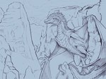 ambiguous_gender belly_scales feral horn mane membrane_(anatomy) membranous_wings outside ridged_horn rock scales sharp_teeth solo tail teeth wings khyaber mythology dragon mythological_creature mythological_scalie scalie monochrome sketch