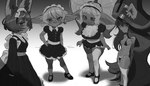bedroom_eyes big_breasts big_ears bikini biped black_bikini black_bottomwear black_clothing black_dress black_shirt black_skirt black_swimwear black_topwear blush bottomwear breasts closed_frown clothed clothing dress ear_tuft embarrassed fangs female female_humanoid footwear frown fur glare gradient_background group hair hat headgear headwear heart_pupils huge_breasts humanoid_pointy_ears inner_ear_fluff legwear long_hair long_sleeves looking_at_viewer looking_down maid_headdress maid_lingerie maid_uniform mouth_closed narrowed_eyes navel one_fang pigtails pointy_ears pupils seductive shadow shirt short_hair short_stack simple_background skirt sleeveless_shirt sleeves slit_pupils smug smug_face socks stockings swimwear teeth thick_thighs thigh_highs tied_hair topwear tuft two-piece_swimsuit underwear uniform white_background white_clothing white_legwear white_shirt white_stockings white_thigh_highs white_topwear wide_hips null0patience league_of_legends riot_games tencent lulu_(lol) poppy_(lol) tristana_(lol) vex_(lol) humanoid yordle absurd_res hi_res monochrome