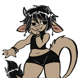 anthro band-aid band-aid_on_face band-aid_on_nose bandage bandage_on_face bandage_on_nose big_tail biped black_bottomwear black_clothing black_crop_top black_hair black_shirt black_shorts black_topwear blood bodily_fluids bottomwear bracelet broken_horn brown_body brown_fur claws clothed clothing crop_top cross cross_ear_piercing cross_piercing ear_piercing female flat_chested fur grey_horn hair horn inverted_cross inverted_cross_ear_piercing inverted_cross_piercing jewelry midriff navel nosebleed open_mouth piercing shirt short_hair shorts simple_background smile solo standing tail teeth tongue topwear white_background manitka manitka_storm bovid bovine cattle mammal 1:1 2025 digital_media_(artwork) hi_res