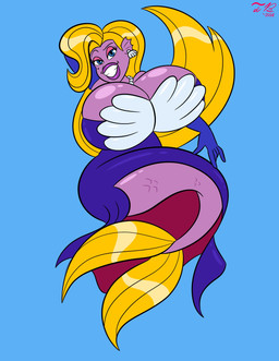 anthro apode armwear big_breasts big_butt blue_eyes bra breasts butt clothing curvy_figure dress elbow_gloves eyelashes female gem gloves handwear huge_breasts jewelry legless lipstick makeup markings mole_(marking) necklace non-mammal_breasts pearl_(gem) pearl_necklace purple_body purple_lipstick purple_scales scales seashell seashell_bra seashell_ear_ring serpentine shell smile smiling_at_viewer solo split_form thick_thighs tight_clothing tight_dress underwear voluptuous voluptuous_anthro voluptuous_female wide_hipped_anthro wide_hipped_female wide_hips yellow_fin thornbrusha fish_police hanna-barbera angel_jones aquatic draconcopode fish merfolk naga absurd_res hi_res
