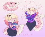 2018 ambiguous_gender anthro avian blonde_hair cheering closed_smile clothed clothing duo felid female feral fluffy fluffy_tail grey_body hair holding_another mammal markings marzipan_(spottedtigress) mouth_closed multicolored_hair open_mouth open_smile overweight overweight_anthro overweight_female pantherine purple_clothing purple_shirt purple_t-shirt purple_topwear red_hair shirt simple_eyes sleeping smile spots spotted_markings spotted_tail striped_markings striped_tail stripes t-shirt tail tail_markings tiger tiggybloom topwear two_tone_hair wide_hipped_anthro wide_hipped_female