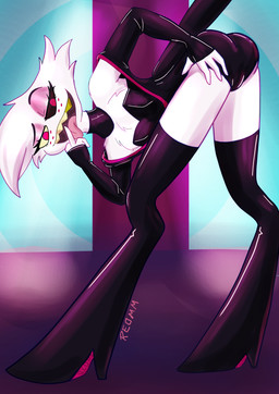 ambiguous_gender anthro bending_down boots choker clothing fellatio_gesture footwear fur gesture hand_gesture heterochromia high_heeled_boots high_heels jewelry knee_highs knee_socks latex latex_clothing legwear makeup male middle_finger necklace obscene_gesture shark_teeth shoes socks solo suggestive suggestive_gesture thigh_boots thigh_highs tongue tongue_out white_body white_fur reomm hazbin_hotel hellaverse angel_dust arachnid arthropod demon humanoid spider absurd_res hi_res