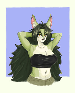 anthro bottomwear clothing female hair long_hair pants simple_background solo yellow_eyes dalebi anchovy_(cursedanchovy) aquatic canid canine canis fish hybrid mammal shark wolf absurd_res hi_res