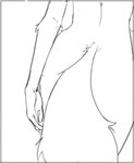 ambiguous_anthro ambiguous_gender anthro border close-up fingers fluffy fluffy_tail grey_border nude_anthro rear_view simple_background solo tail white_background dudles mammal unknown_species 2025 digital_media_(artwork) english_description monochrome sketch