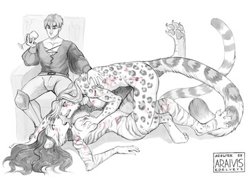 4_toes 5_fingers anthro blood bodily_fluids breasts collar feet female fingers group larger_anthro larger_female male nude open_mouth size_difference smaller_human smaller_male teeth toes tongue violence araivis-edelveys felid human leopard mammal pantherine tiger 2021 absurd_res digital_media_(artwork) hi_res partially_colored sketch