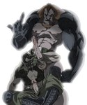 animal_genitalia anthro balls bare_chest beard belt big_muscles bodily_fluids boots bovid_horn caprine_horn clothing combat_boots cum cum_on_face duo equine_genitalia erection facial_hair footwear genital_fluids genitals gesture hand_gesture horn humanoid_genitalia humanoid_penis knee_pads leaking_cum looking_at_viewer lucha_libre_mask male male/male mask middle_finger midriff mohawk muscular muscular_male nipples penis precum ram_horn shoes sports_mask sportswear tight_clothing wrestling_mask kupopo european_mythology greek_mythology mythology bovid bovine human mammal minotaur hi_res