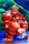 humanoid_hands male musclegut muscular nipples overweight overweight_humanoid overweight_male solo towel water bigdudeart glacierk breath_of_the_wild nintendo the_legend_of_zelda yunobo goron humanoid 2017 hi_res