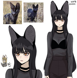 black_hair choker clothing comparison creature_and_personification eyebrows eyelashes eyeliner female feral hair humanoidized jewelry long_hair makeup markings melanistic mole_(marking) necklace photo photo_reference real reference_inset translucent translucent_clothing gegegekman animal_humanoid felid felid_humanoid feline feline_humanoid humanoid mammal mammal_humanoid serval serval_humanoid absurd_res hi_res reference_image