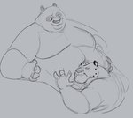 2021 absurd_res bear belly belly_grab captainjusticevirtsuoso dreamworks duo felid giant_panda hi_res humanoid_hands kung_fu_panda male male/male mammal master_po_ping moobs obese obese_male overweight overweight_male pantherine simple_background sketch snow_leopard tai_lung_(kung_fu_panda)