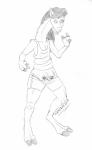 anthro cloven_hooves digitigrade female fingers hair hoof_hands hooved_digitigrade hooved_fingers hooved_toes hooves long_hair solo surprise teats transformation tfancred camelid llama mammal monochrome