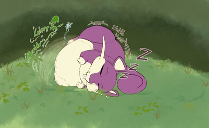 abdominal_bulge after_vore ambiguous_gender belly big_belly buckteeth eyes_closed fatal_vore feral fur grass heart_symbol lying motion_lines on_side outside plant purple_body purple_fur rumbling_stomach sleeping solo sound_effects tail teeth text thick_thighs vore vowelless vowelless_sound_effect weight_gain whiskers white_body white_fur wobble zzz heckaoctie nintendo pokemon generation_1_pokemon pokemon_(species) rattata 2026 english_text hi_res