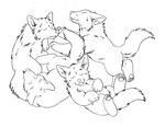 cheek_tuft facial_tuft feral fur group lying neck_tuft paws pose simple_background sleeping sleeping_together tail tongue tongue_out tuft white_background young kazuteru_inui canid canine canis mammal wolf traditional_media_(artwork)