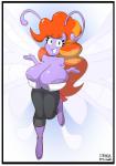 anthro areola areola_slip big_breasts blush border breasts cleavage clothed clothing female gesture green_eyes hair huge_breasts looking_at_viewer orange_hair shrug smile solo white_border strangerdanger friendship_is_magic hasbro my_little_pony fan_character feenie_mcfeatherwing_(oc) breezie_(mlp) equid fairy mammal absurd_res hi_res