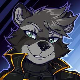 abstract_background anthro black_trenchcoat clothing coat gold_trim green_eyes male solo techware teeth_showing topwear trenchcoat katsuke victor_(mrmoopne) mammal procyonid raccoon 1:1 shaded