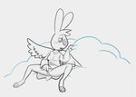 anthro blush clothed clothing cloud female genitals masturbation partially_clothed pussy simple_background solo unknown_artist angel_hare the_east_patch angel_gabby lagomorph leporid mammal rabbit monochrome