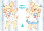 3_toes 5_fingers anthro barefoot bottomwear breasts clothed clothing dress feet female fingers fully_clothed hotpants midriff multiple_outfits one_eye_closed pawpads sailor_hat sailor_uniform shorts slightly_chubby slightly_chubby_female smile smiling_at_viewer solo toes wink yokikana_yk animal_crossing nintendo isabelle_(animal_crossing) canid canine canis domestic_dog mammal shih_tzu toy_dog digital_media_(artwork) shaded