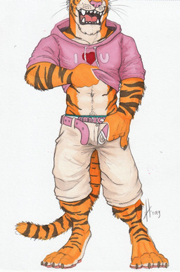 anthro athletic athletic_anthro athletic_male belt bottomwear bulge clothing fangs front_view fur hoodie male male_anthro markings navel open_mouth pink_belt pink_clothing pink_hoodie pink_nose pink_topwear pubes red_tongue shorts simple_background solo standing striped_arms striped_body striped_fur striped_legs striped_markings striped_tail stripes tail tail_markings teeth tongue topwear undressing whiskers white_background white_bottomwear white_clothing white_shorts hufnaar felid mammal pantherine tiger hi_res