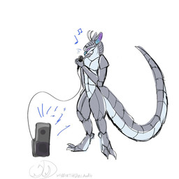 antennae_(anatomy) anthro biped digital_sketch digitigrade electronics emanata grey_body machine male microphone musical_note musical_symbol open_mouth simple_background singing solo speaker standing symbol tail tongue tongue_out white_background webberthederg laszlo_(komuros) robot robot_anthro synth_(vader-san) 1:1 2024 full-length_portrait hi_res portrait signature