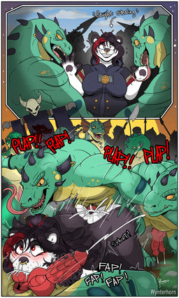 2_penises ambiguous_penetration animal_genitalia animal_penis anthro black_body black_fur blush bodily_fluids border chopsticks_in_hair clothed clothing crowd cum cum_from_nose cum_in_nose cum_inside cutaway facial_piercing facial_scar female forked_tongue fur genital_fluids genitals group group_sex handjob handjob_while_penetrated hemipenes horn male male/female motion_lines multi_genitalia multi_penis nervous nervous_smile nervous_sweat nose_piercing onomatopoeia oral penetration penile penis piercing public_use punishment red_eyes scar sex silhouette sound_effects surrounded sweat text tongue tribal two_frame_image waiting_for_turn weapon white_border wynterhorn blizzard_entertainment warcraft bear mammal pandaren reptile saurok scalie absurd_res artist_name comic digital_drawing_(artwork) digital_media_(artwork) english_text hi_res