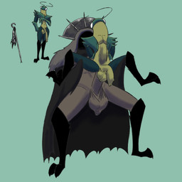 2_fingers abdominal_bulge ball_size_difference balls big_balls big_butt big_penis brown_body butt cape clothed clothing crown duo fingers genitals headgear male male/male partially_clothed penis size_difference wings yellow_body detrefle13 hollow_knight:_silksong hollow_knight_(franchise) team_cherry crawfather green_prince_(hollow_knight:_silksong) arthropod avian bird corvid corvus_(genus) crow humanoid oscine passerine 1:1 hi_res