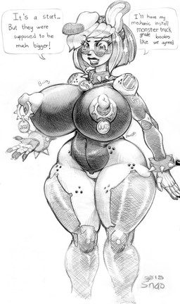 5_fingers anthro areola big_areola big_breasts big_nipples biped bracelet breasts collar collar_tag cybernetics eyewear female fingers glasses hair huge_breasts jewelry knocker_piercing machine nipple_dip nipple_piercing nipple_ring nipples nude one_ear_up piercing puffy_areola puffy_nipples ring_piercing solo speech_bubble spiked_bracelet spiked_collar spiked_nipple_piercing spikes text snao canid canine canis cyborg domestic_dog mammal 2015 digital_media_(artwork) english_text graphite_(artwork) greyscale hi_res mixed_media monochrome paint_tool_sai_(artwork) traditional_media_(artwork)