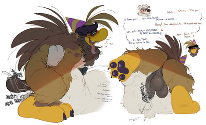3_toes anal anthro back_feathers backsack balls beard big_balls big_penis black_eyebrows black_nose black_pawpads black_penis bodily_fluids brown_body brown_fur brown_penis clothing cross-popping_vein cum cum_in_ass cum_inside cum_on_ground cum_on_penis dialogue duo embarrassed eyebrows facial_hair feet flustered fur gaping genital_fluids genitals hat head_tuft headgear headwear heart_symbol hunched_over looking_pleasured male male/male missing_tooth motion_lines multiple_drawings mustache onomatopoeia party_hat pawpads paws penis plap profanity pull_out raised_foot rear_view saliva saliva_on_tongue saliva_string shlop side_view simple_background sound_effects standing text thick_eyebrows toes tongue tongue_out tuft unibrow white_background white_body white_fur duckbrained club_penguin herbert_p._bear sam_the_sasquatch avian bear mammal polar_bear sasquatch ursine absurd_res colored english_text hi_res