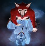anthro beak big_breasts blue_body bodily_fluids breasts collar cum cum_in_pussy cum_inside duo erection eyes_closed feathers female genital_fluids genitals glowing glowing_body humanoid_genitalia humanoid_penis interspecies leash leashed_collar male male/female penetration penile penile_penetration penis penis_in_pussy red_body red_feathers tongue tongue_out vaginal vaginal_penetration sepiaflux gavin_stien accipitrid accipitriform avian bearded_vulture bird canid canine fox ghost mammal old_world_vulture spirit vulture 2025 hi_res