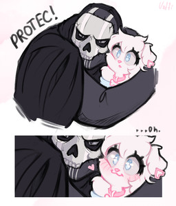 ambiguous_gender anthro black_clothing black_topwear blue_clothing blue_eyes blue_topwear blush blush_lines bone bone_collar_tag bone_mask closed_smile clothing collar collar_tag duo ear_piercing eyelashes fur heart_symbol holding_another hug hugging_another male mask mouth_closed open_mouth piercing pink_collar pink_nose pink_text simple_background skull skull_mask smile text topwear white_background white_body white_fur valeria_fills activision call_of_duty ghost_(call_of_duty) simon_riley canid canine canis domestic_dog human mammal 2025 artist_name english_text signature