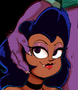 anthro big_eyes black_background black_choker black_eyebrows black_jewelry black_necklace blue_hair blue_outline bottomless bottomless_anthro bottomless_male brown_body brown_skin canon_couple choker claws clothed clothing duo eyebrows eyelashes eyeshadow fangs female female_focus female_on_anthro finger_claws fur fur_tuft glistening glistening_eyelids glistening_eyes glistening_lips green_clothing green_shirt green_topwear hair hand_on_head humanoid_focus humanoid_on_anthro husband husband_and_wife jewelry lips long_hair looking_at_viewer makeup male male/female male_on_humanoid married_couple mature_anthro mature_female mature_humanoid mature_male necklace not_furry_focus outline pattern_clothing pattern_shirt pattern_topwear pupils purple_body purple_eyeshadow purple_fur red_lips red_outline shirt simple_background smile smiling_at_viewer solo_focus spiral spiral_pupils symbol-shaped_pupils teeth thick_eyelashes topwear tuft unusual_pupils white_claws wife dbaru blacked_hand cartoon_network mythology ok_k.o.!_let's_be_heroes bernard_(ok_k.o.!_lbh) wilhamena canid canine canis humanoid mammal mythological_canine mythological_creature vampire werecanid werecanine werecreature werewolf wolf 2020 digital_media_(artwork) hi_res