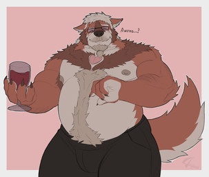 alcohol anthro barazoku belly belly_hair beverage body_hair clothed clothing container cup drinking_glass eyewear fur glass glass_container glass_cup glasses male nipples overweight overweight_male simple_background solo tail topless topless_male wearing_glasses wine wine_glass dogguni achilles_ainsworth canid canine canis domestic_dog mammal shiba_inu spitz hi_res portrait tagme three-quarter_portrait