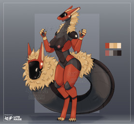 2_heads anthro breasts female fluffy fluffy_tail genitals living_tail machine multi_genitalia multi_head nipples simple_background slim solo tail tail_head text unusual_anatomy unusual_tail vulva litehase hybrid protogen synth_(vader-san) english_text hi_res model_sheet